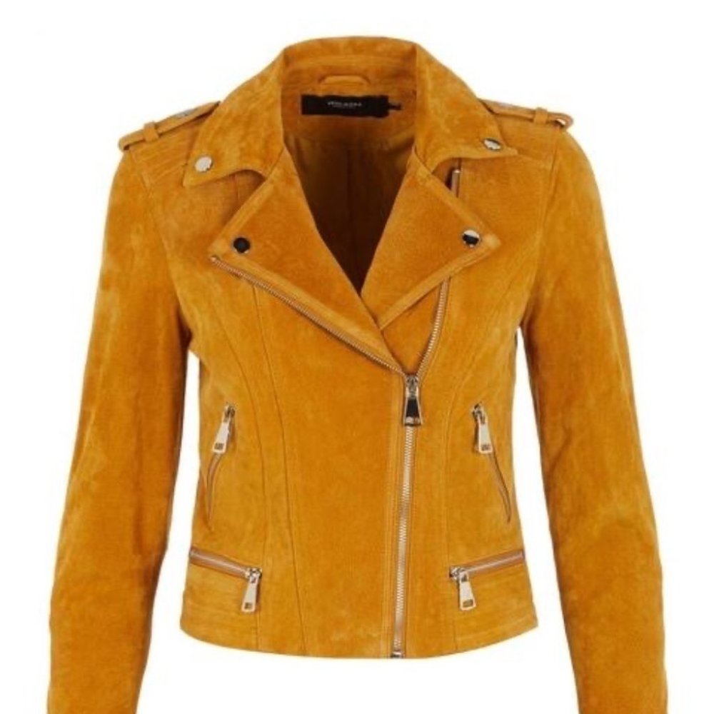 BEST JACKET FULLY LINED SOFT SUEDE LEATHER | AMBER GOLD YELLOW MUSTARD NUGGET OR - Picture 10 of 14